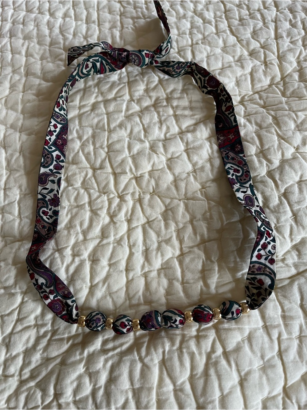 Silk-Style Paisley Bead Necklace — Burgundy and Green